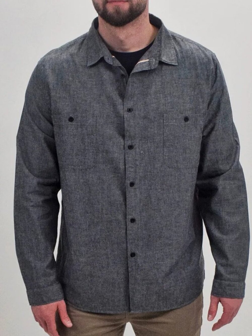 Sunspel Dark Grey Long Sleeve Button Up Shirt With Double Chest Pockets/3327